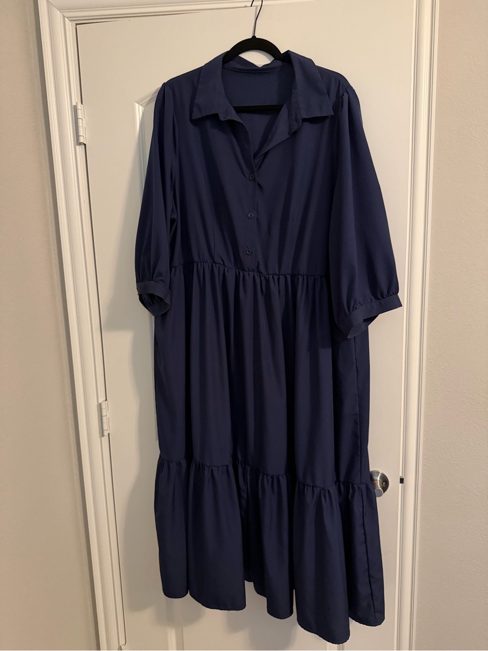 SHEIN Navy Button-Front Tiered Maxi Dress